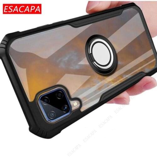 Transparent Acrylic Shockproof Bumper Phone Case For OPPO Realme C21 C20 C17 C15 Ring Stand Holder Cover For Realme Narzo 20 Pro