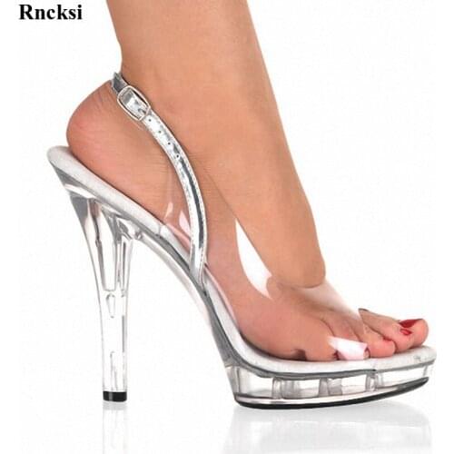 Rncksi New Elegant Full Clear 13cm Super High Heel Womens Shoes Platform Sandals, Pole Dance Shoes, Party/Wedding Shoes