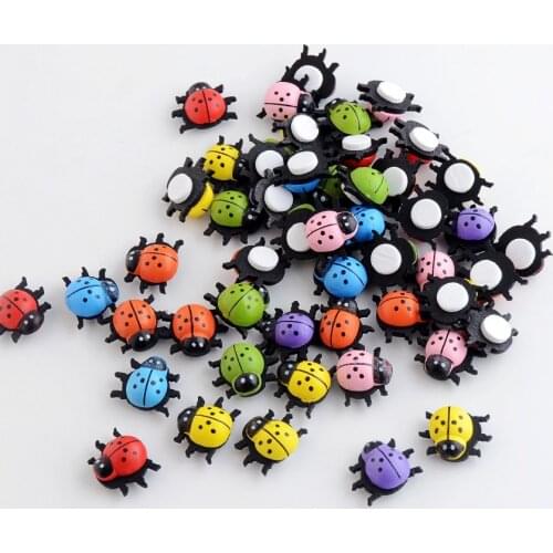Free shipping 20pcs Mixed Painted Ladybug Self-Adhesive Wood Craft Scrapbooking Ornament 15x19mm F0961