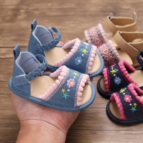 Sandals Baby Girls Shoes Embroidered Flower Children Sandalias Summer Flat Kids Shoes Open Toe Infant First Walkers Soft Sole