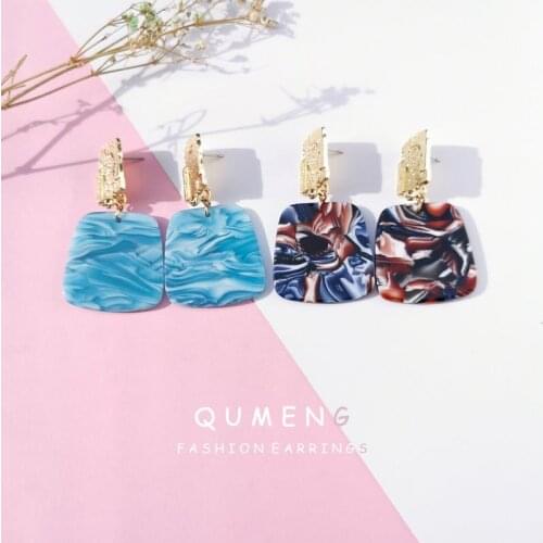 QUMENG Popular fashion Acetic Acid stud Earrings For Women 2020 resin Large vintage Earrings Trendy Geometric Acrylic Jewelry