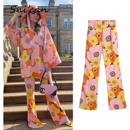 Pink Flower Print Hawaii Pants Casual Holiday Female Long Trousers Za Woman 2021 Pantalon Pour Femme Satin Harajuku Bottom New