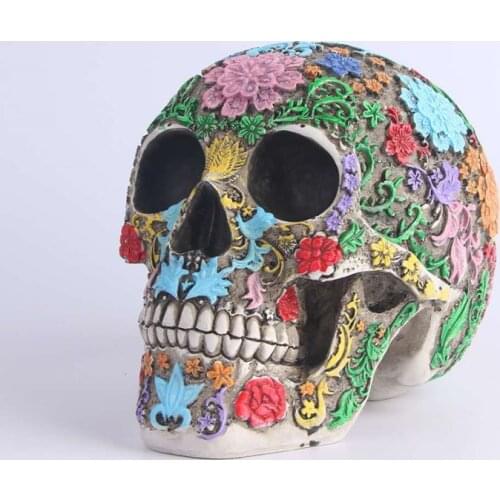 Resin Craft Skull Statues & Sculptures Garden Statues Sculptures Skull Ornaments Creative Colorful DIY Art Carving Statue
