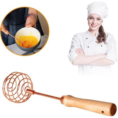 NEW Egg Whisk Kitchen Gadgets Spiral Stir Stick Baking Wood Handle Manual Whisk Tool