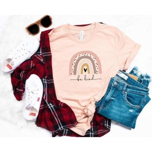 Be Kind Rainbow Cute rainbow Shirt 100%Cotton Womens Short Sleeve Tees Fashion O Neck Female Clothing Plus Size Casual Shirts