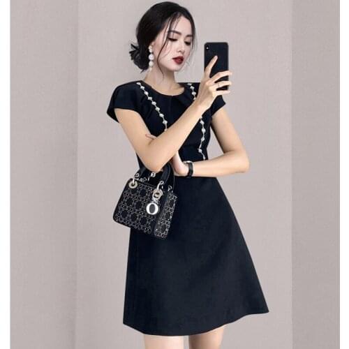 Women Korean Design Heavy Work Beading O-Neck A-line Dresses Summer Elegant Streetwear Short Dress