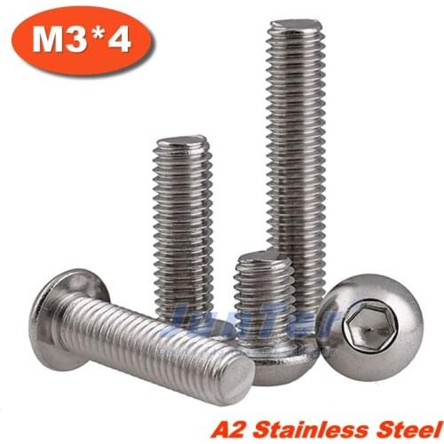 1000pcs/lot ISO7380 M3*4 Stainless Steel A2 Button Head Socket Screw
