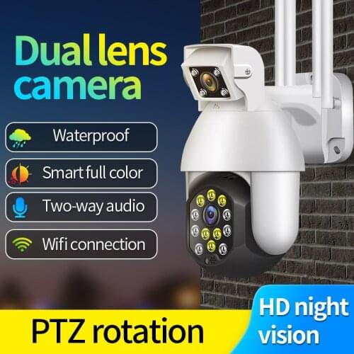 1080P Dual Lens WIFI IP Wireless CCTV Security Camera 2-Way Audio Auto Track Outdoor Waterproof Color&IR Night Vision PTZ Camera