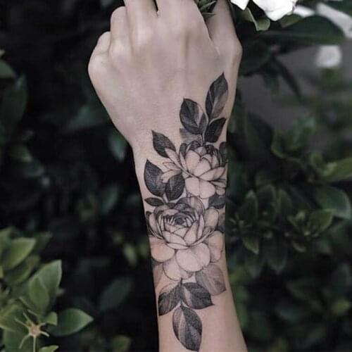3Style Temporary Tattoo Black Flower Tattoo Sleeves Water Transfer Tatoo Sticker Peony Rose Tattoos Body Art Girl Arm Sexy Tatoo