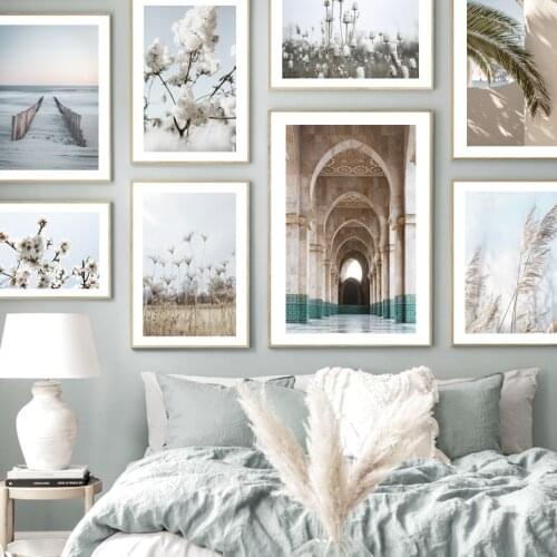 Archway Dandelion Palm Tree Reed Flower Beach Bridge Wall Art Print Canvas Painting Nordic Poster Decor Pictures For Living Room