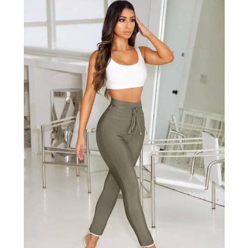 High Quality Black Grey Pink Rayon Bandage Pant Sexy Fashion Celebrity Pant