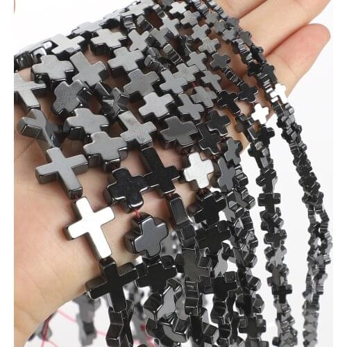 Cross-Shaped Black Hematite Beads Natural Stone Beads Round Loose Beads For Jewelry Making DIY Bracelet Accessories 3-8mm