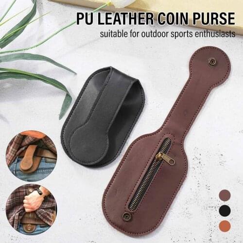 1PC Black Men Leather Coin Purse Outdoor Utility Self-Defense Multi-Tool Wallet Women Vintage Belt Waist Bag Outdoor Sports