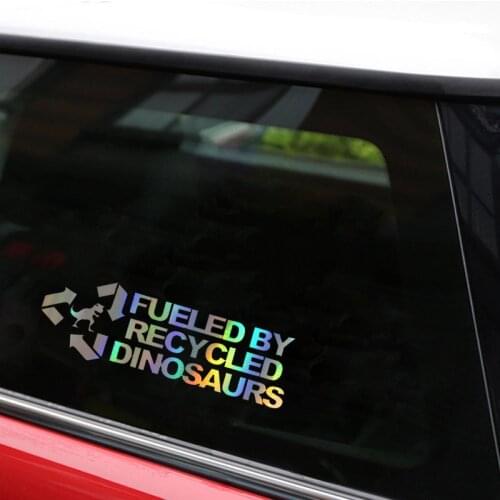 Personality Car Sticker 3D Fashion FUELED BY RECYCLED DINOSAURS Funny Vinyl Stickers Decals JDM Car Styling Apply To Car Window
