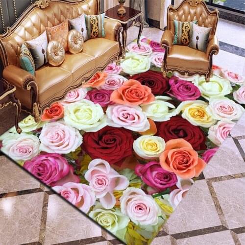 Creative Rose 3D Printing Carpets for Living room Bedroom Area Rugs Hallway Doormat Bathroom Kitchen Absorb Water Anti-Slip Mats