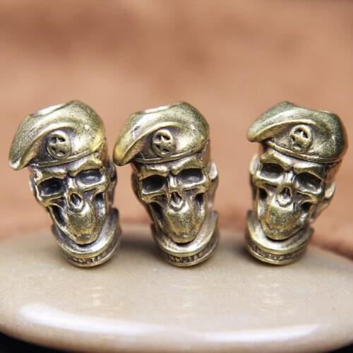 Brass EDC Five-pointed Star Hat Russian Skull Soldier Knife Beads Lanyard Pendants Jewelry Metal Copper Paracord DIY Accessories