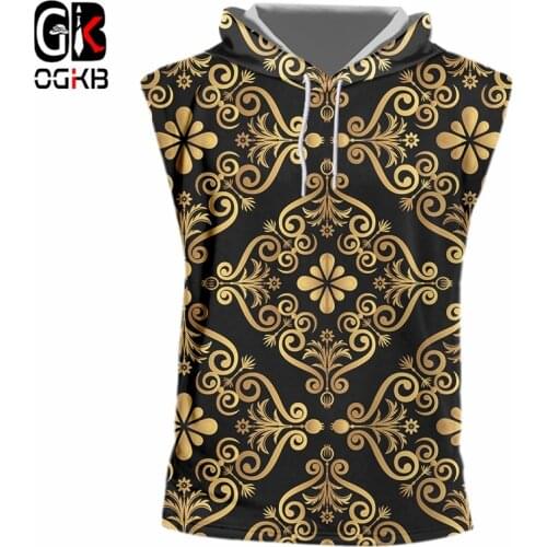 OGKB Baroque Court Style Hooded Tank Tops Mens 3d Print Crown Golden Flower Luxury Sleeveless Vest Men Women Plus Size Tops 6XL