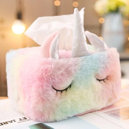 Cartoon Lovely Unicorn Plush Printing Tissue Box Household Living Room Desktop Napkin Boxes Home Decoration Cute Children Gifts