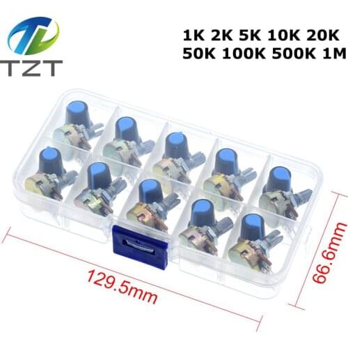 WH148 Potentiometer Kit B1K 2K 5K 10K 20K 50K 100K 500K 1M 15mm Linear Taper Rotary Potentiometer Resistor Set 3pin With Cap