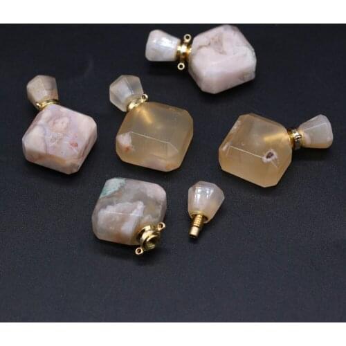 Natural Semi-precious Stone Cherry Blossom Agate Perfume Bottle Pendant Stone for Jewelry Making Necklace Accessories