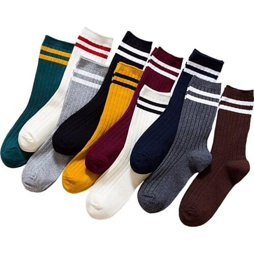 Socks Women College Style Woman Korean Version of The Two Bars Japanese Striped Cotton Tube Pile Socks Ins Tide Socks Mujer Sox
