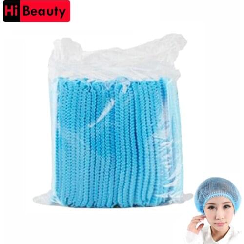 100pcs Disposable Blue Pleated Elastic Mesh Shape Non-woven Sterile Anti Dust Tattoo Hats Caps Hairnet For Semi-permanent Makeup