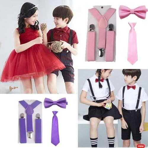 3PCS Baby Boys girls childrens new Suspenders Elastic Adjustable Y-Back Clip-on Kids Bowtie Bow Tie Kids Suspenders Set HHtr0007