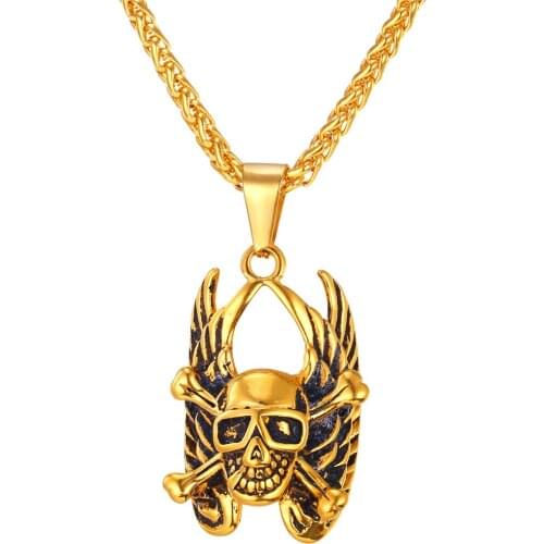 Collare Devil Wing Skull Pendent Men 316L Stainless Steel Punk Necklace Wholesale Gold Color Men Jewelry P089