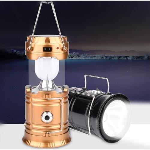 Portable Outdoor Solar Tent Lantern Rechargeable Led Lights with Flashlight Collapsible Luminaire for Camping Hiking Lighting