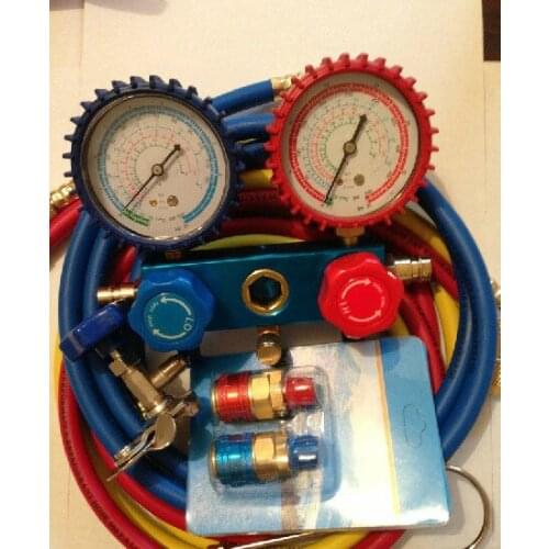R134A Manifold Gauges Freon Refrigerant+36" Hoses Tricolor Fluoridated Tube Hoses+2pc QC-12 Quick Couplers+Can Bottle Tap Opener