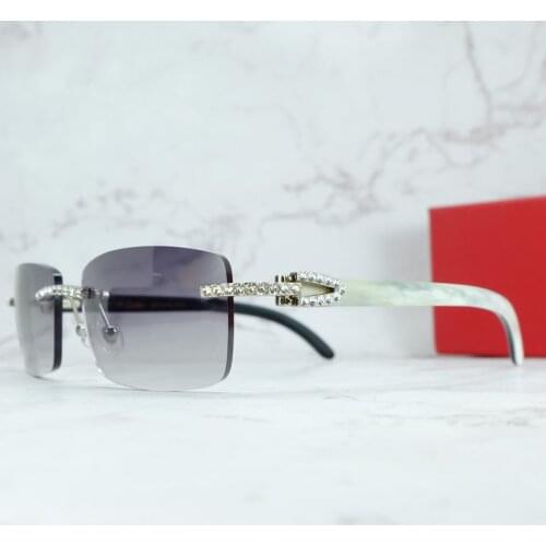 Luxury Rhinestone Square Sunglasses Wood Buffalo Horn Diamond Carter Iced Out Sun Glasses Fashion Mens Rimless Buffs Sunglass