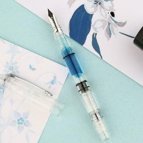 Transparent Piston Fountain Pen Clear Ink Pen EF F Nib Extra Fine Large Capacity Writing B99