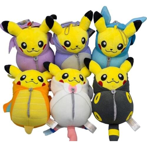 6Piece/Lot 15CM Pikachu Plush Toy Cosplay Sylveon Charizard Umbreon Espeon Vaporeon Plush Keychain Pendant Sleeping Bag