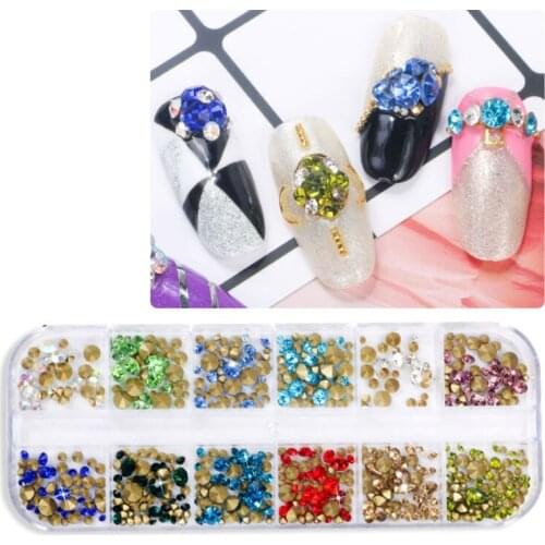 Swarovsky 12Packs AB V Bottom Nail Rhinestone Crystal 3D Micro Glass DIY Gems Glitter Nails Art Decorations Mini Beads