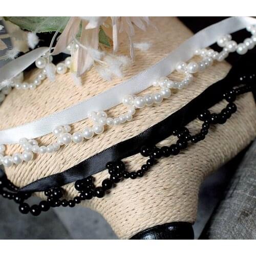 2cm wide webbing unilateral beaded lace accessories wedding dress DIY black and white pearl lace dress decoration