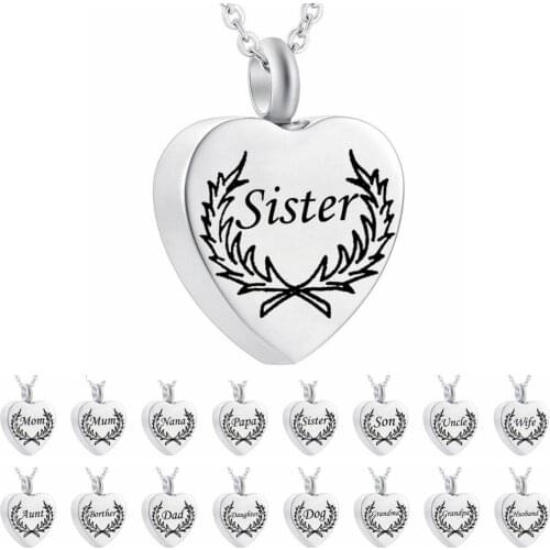 Peaceful leaf pattern Heart Cremation Jewelry Keepsake Memorial Urn For Ashes Necklace Urn Pendant with Fill Kit(dad and mom)