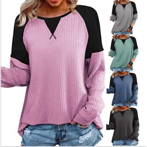 Free Shipping New Spring Autumn Fashion Design T-Shirt Womens Patchwork Cotton Long Sleeve Top Dress Casual O-Neck Sweater