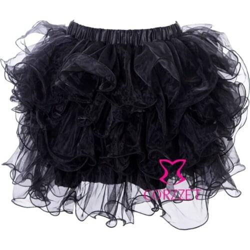 Fancy Dance Stage Wear Adult Black Organza Net Ruffles Layered Sexy Corset Skirt Women Gothic Plus Size Short Mini Tutu Skirts
