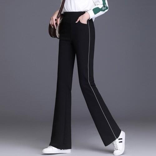 Spring Autumn Women Pants Balck High Waist Flare Pant Plus Size Women Clothes Elastic Waist Casual Women Long Trousers S-4XL
