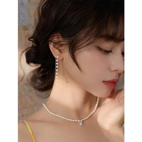 925 sterling silver jewelry with bohimia tassel pearl girl heart Japanese sweet and lovely love earrings for women wholesale