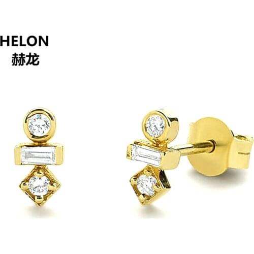 0.11ct Baguette Round Cut Natural Diamonds Stud Earrings Solid 14k Yellow Gold Engagement Women Earrings Rose Gold White Gold