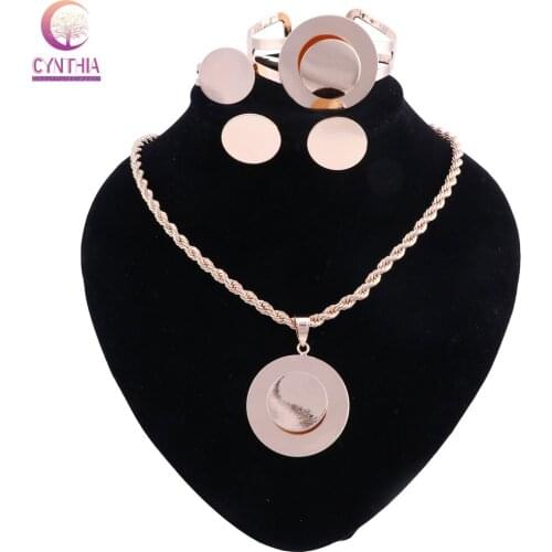 Women Jewelry Sets Dubai Gold Color African Beads Jewelry Set Fashion Round Pendant Necklace Set Jewellery Party Gift