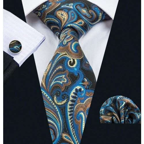 FA-1646 2017 Barry.Wang New Men`s Tie Silk Jacquard Woven Gravata Necktie Hanky Cufflinks Set For Men Business Wedding Party