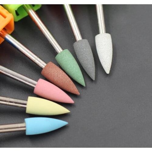 1Pcs Cuspidal 4mm Head 7 Colors Rubber Silicon Carbide Nail Buffer Electric Manicure Machine Nail Drill Accessories Rotary Tools
