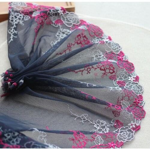 2yds/lot 20cm wide Embroidered Floral Tulle Lace Trim~Deep blue~lovely