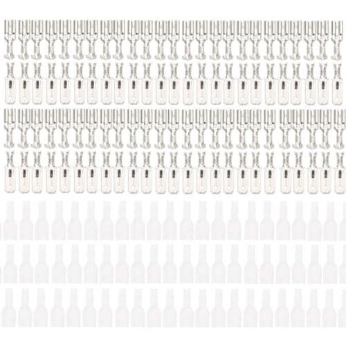 200pcs Tin Plated Brass 6.3mm Spade Wire Terminals Crimp Connectors Insulating Sleeve Kit Splice Crimp Terminal