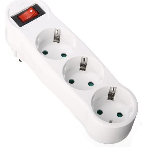 250V 16A EU Plug European Electric Adapter Multiple Outlet Extension Socket Home Electronics Charging White 3-way Plug