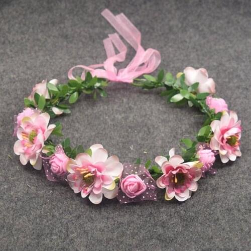 Girls Cosplay Costumes Accessories Wedding Flower Garlands Pink Wreath Bohemian Vine Adjustable Yarn Garland Sweet Hair Bands