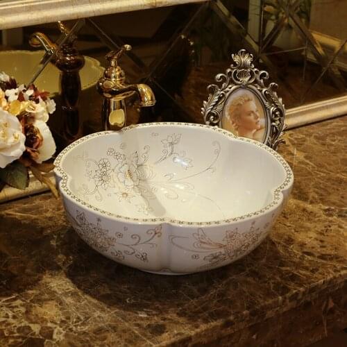 Flower shape white wash basin ceramic and porcelain lavatory basin bathroom sinks ceramic wash basin