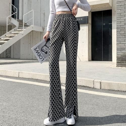 Front Slit Pants Womens Spring And Autumn High Waist Casual Pants 2021 New Mopping Pants Knitted Flare Pants For Women